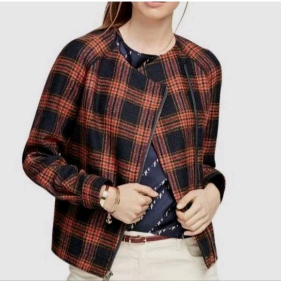 Brooks Brothers Red Plaid Wool Moto Jacket 14 - Picture 1 of 8